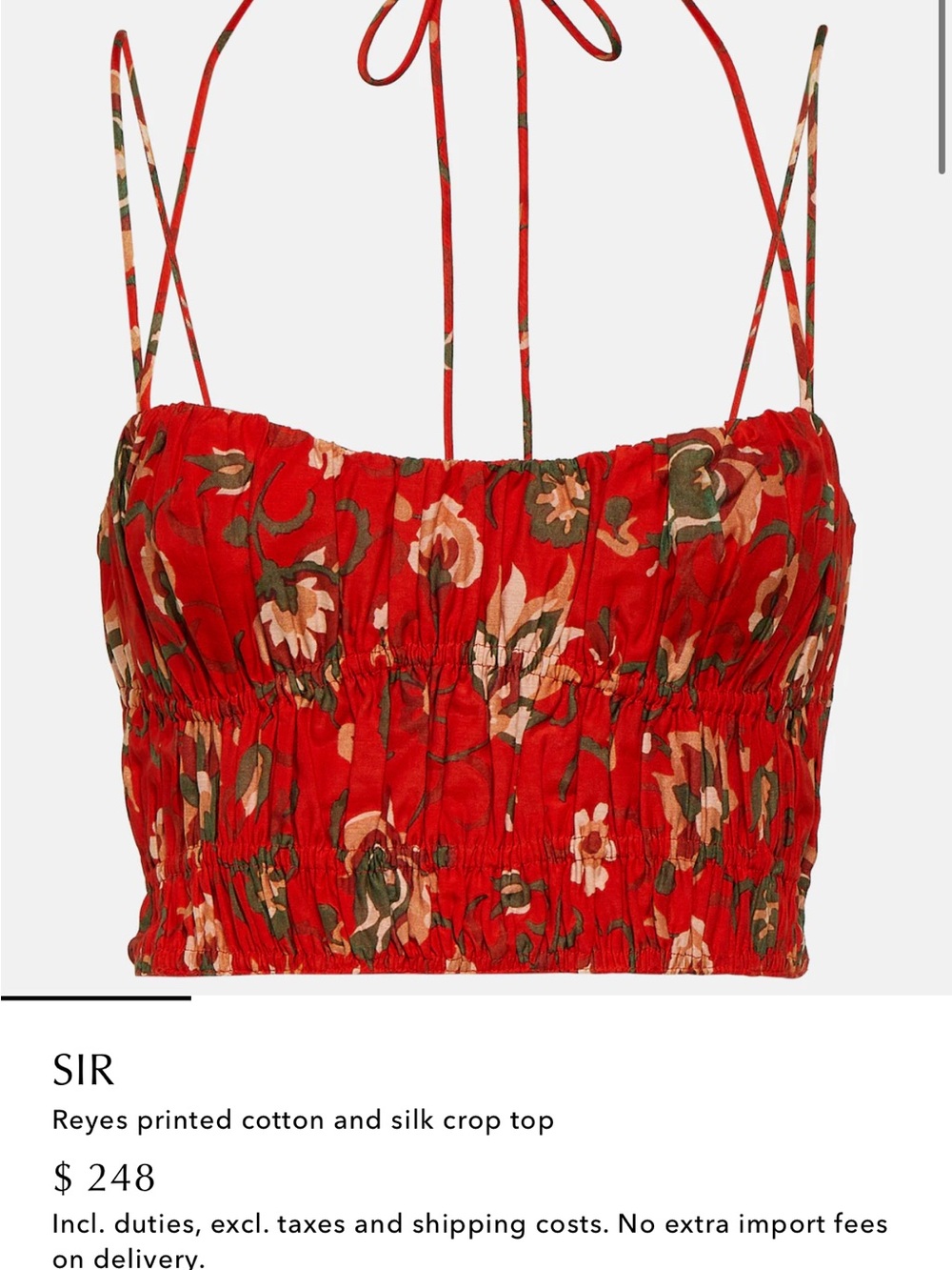 SIR the label Red Floral Smocked Crop Top